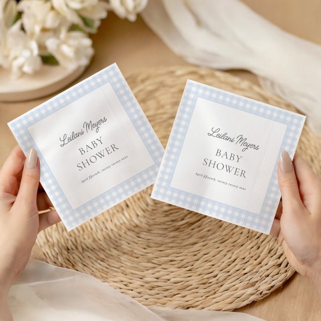Blek Blue Gingham Classic Boys Baby Shower Pappersservett (Skapare uppladdad)