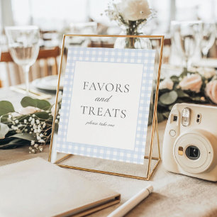 Blek Blue Gingham Classic Favors & Treats Sign Poster