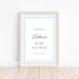 Blek Blue Gingham Classic Pojke Välkomstskylt Poster