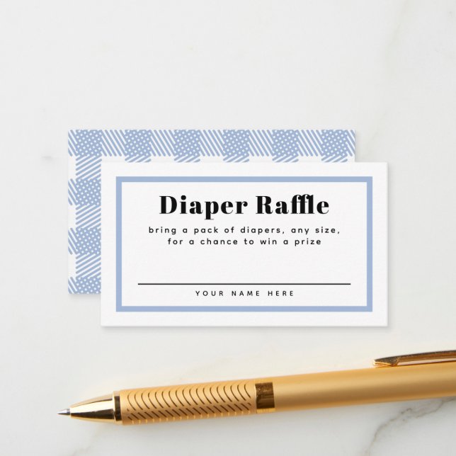 Blek Blue Gingham Play Baby Shower Diaper Raffle Tilläggskort (Fram/Back In Situ)