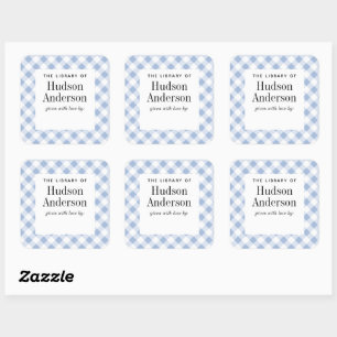 Blek Blue Gingham Play Pojke Bok Plate Fyrkantigt Klistermärke