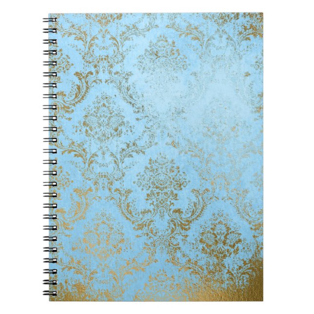 Blek blue guld,rustisk damm,shabby,worn,elegant, anteckningsbok (Framsidan)
