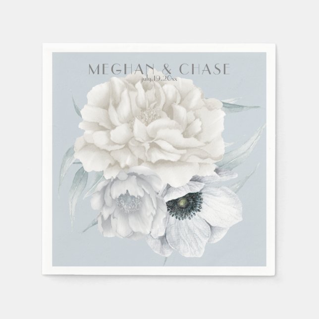 Blek Blue Ivory Cream Blommigt Visning Pappersservett (Framsidan)