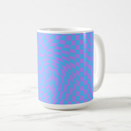 Blek Blue & Lavender Waved Checkered Mönster Kaffemugg