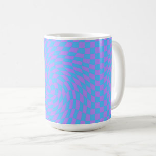 Blek Blue & Lavender Waved Checkered Mönster Kaffemugg