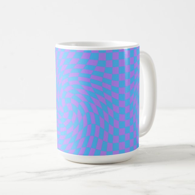 Blek Blue & Lavender Waved Checkered Mönster Kaffemugg (Framsida höger)