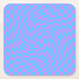 Blek Blue & Lavender Waved Checkered Mönster Underlägg Papper Kvadrat