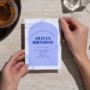 Blek Blue Modern Sweet 16 Birthday for Girl Inbjudningar