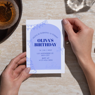 Blek Blue Modern Sweet 16 Birthday for Girl Inbjudningar