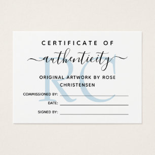 Blek Blue Monogram Authenticity-certifikat Visitkort