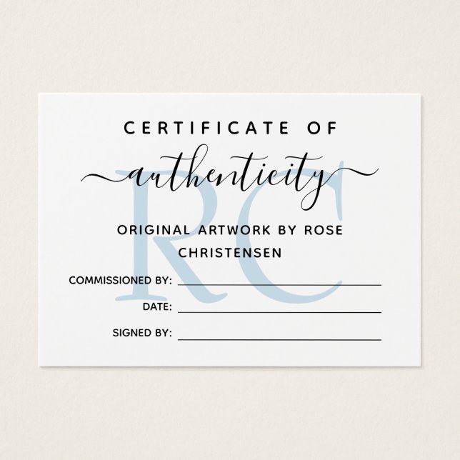 Blek Blue Monogram Authenticity-certifikat Visitkort (Framsidan)