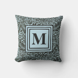 Blek Blue och Black Monogrammed Botanical Mönster Kudde