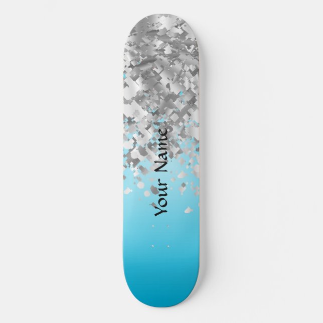 Blek blue och faux glitter skateboard bräda 20,5 cm (Framsida)
