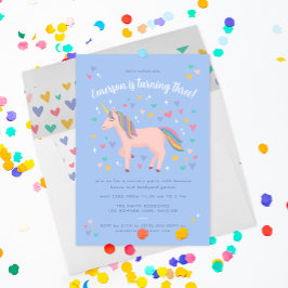 Blek Blue Pastel Rainbow Unicorn Födelsedagsfest Inbjudningar