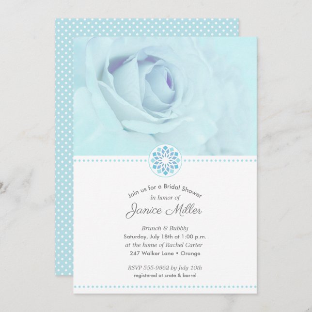 Blek Blue Ro Blommigt Inbjudningskort för möhippa (Fram/baksida)