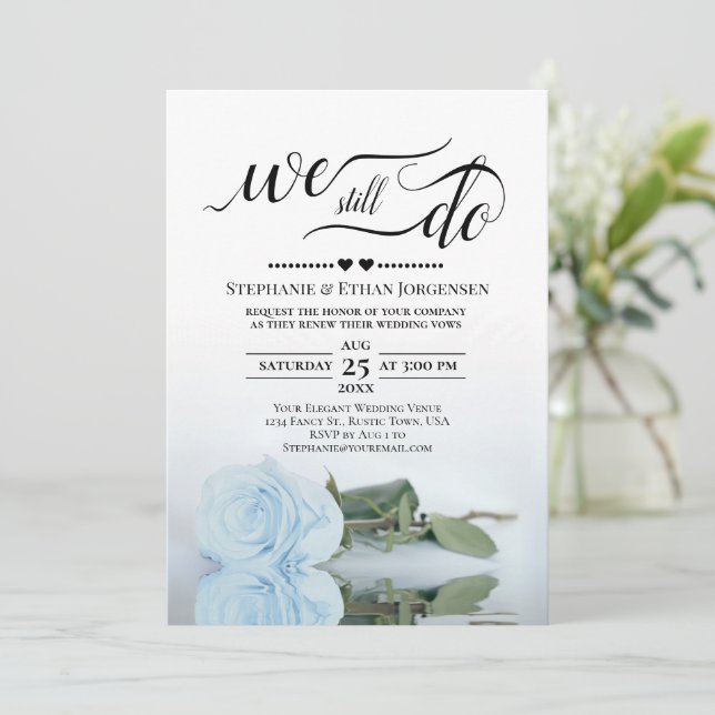 Blek Blue Ro Vi gör fortfarande Bröllop Vow Renewa Inbjudningar (Stående Fram)