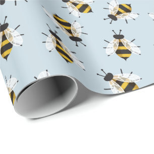 Blek Blue Rustic Bee Illustration Presentpapper