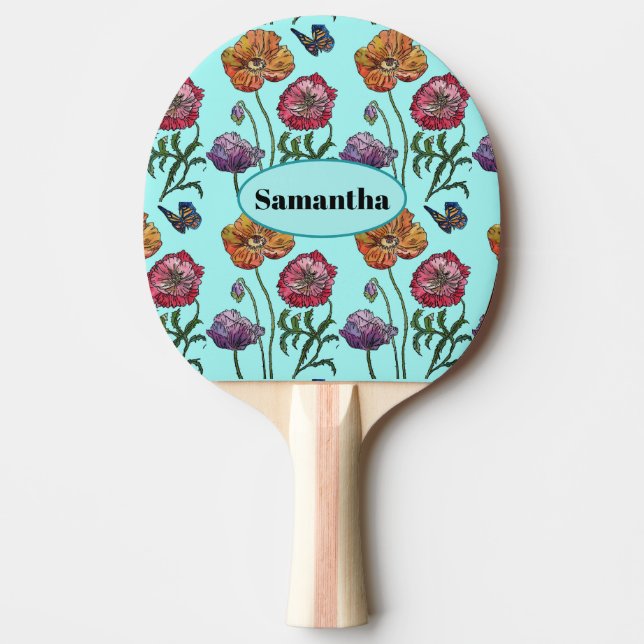 Blek Blue Shabby Poppy Anpassade Namn Pingisracket (Framsidan)