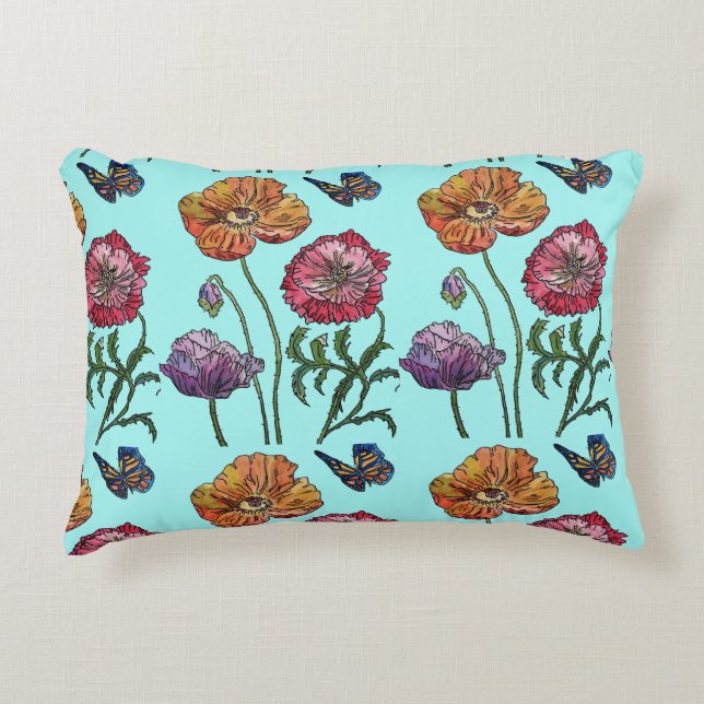 Blek Blue Shabby Poppy Decor Cushion Prydnadskudde (Framsidan)