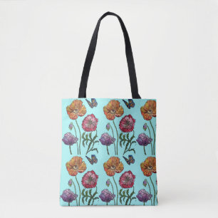 Blek Blue Shabby Poppy Tote Bag Tygkasse