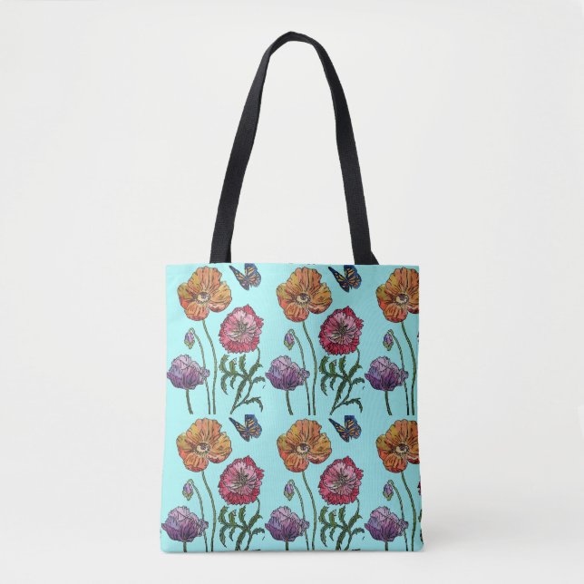 Blek Blue Shabby Poppy Tote Bag Tygkasse (Framsida)