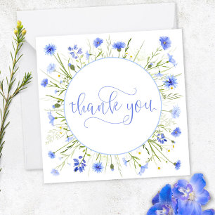 Blek Blue Wildblommes Tack Söt Script-teckensnitt Anteckningskort