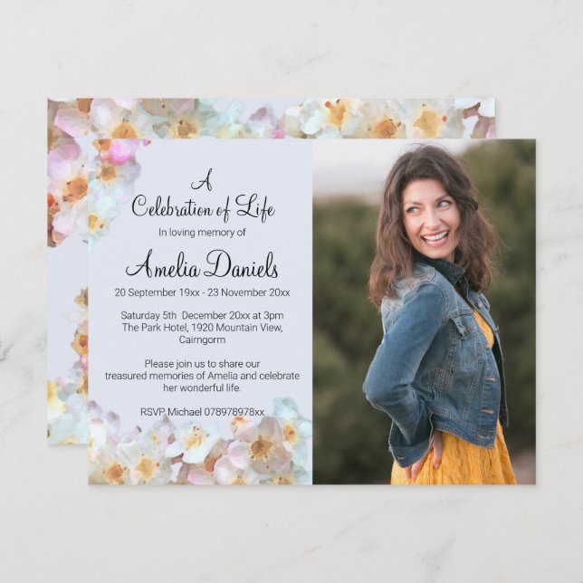 Blek Blue WildblomPhoto Firande of Life Inbjudningar (Fram/baksida)