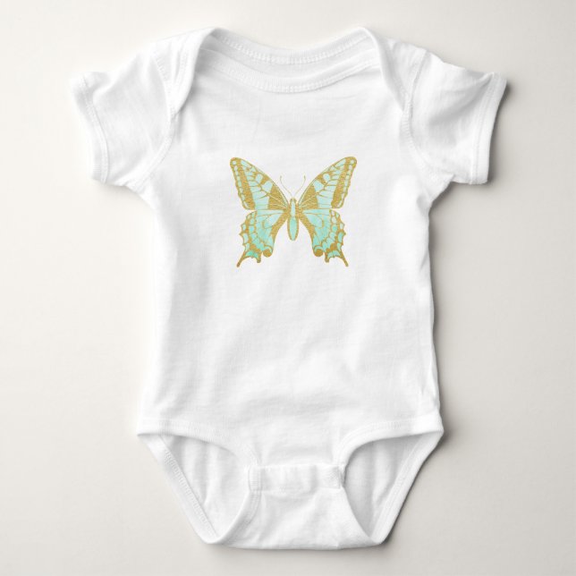 Blek Bluish Grönt Butterfly T Shirt (Framsida)