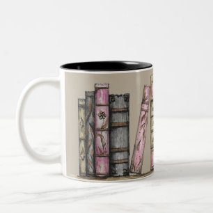 Blek Brun kaffe gammal Bok Bibliotek och klocka Två-Tonad Mugg