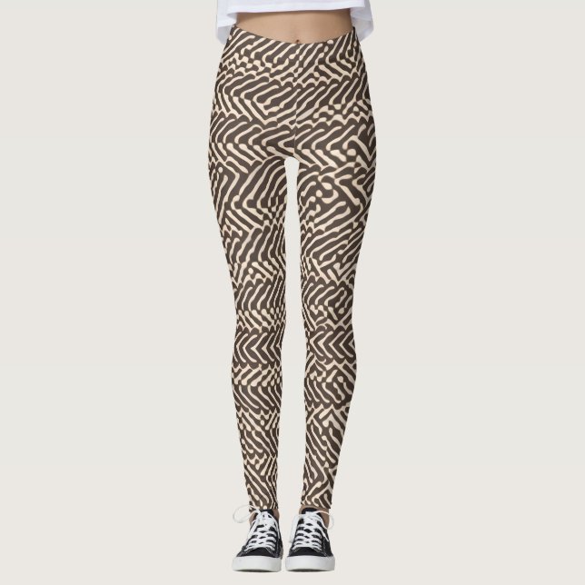 Blek bruntyg matta Geometric Mönster Leggings (Framsida)