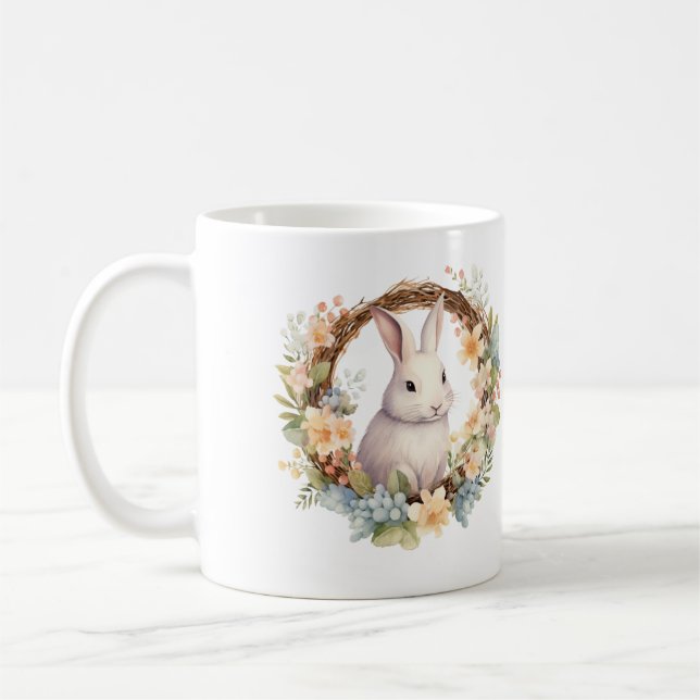 Blek Bunny Rabbit med Vår blommor BLANK Kaffemugg (Vänster)