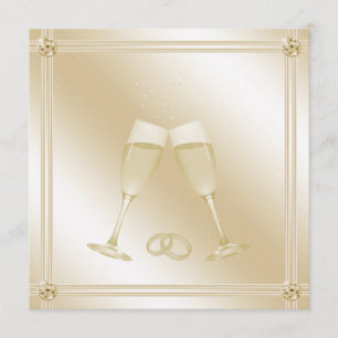 Blek Champagne Glass & Sapphires Bröllop Inbjudningar