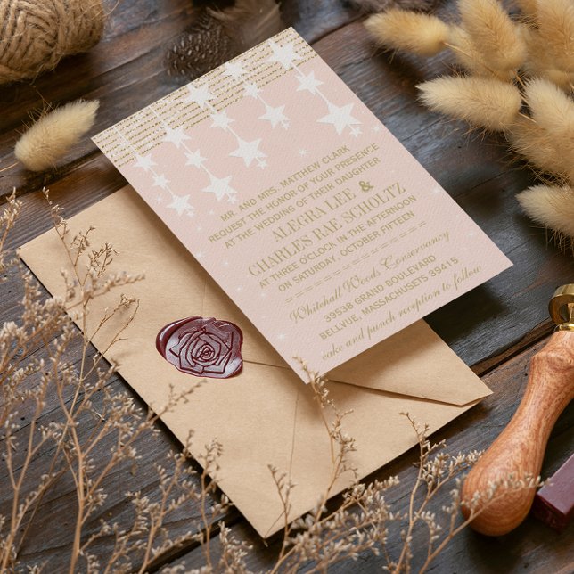 Blek Dogwood och Guld Bröllop under stjärnorna Inbjudningar (Skapare uppladdad)