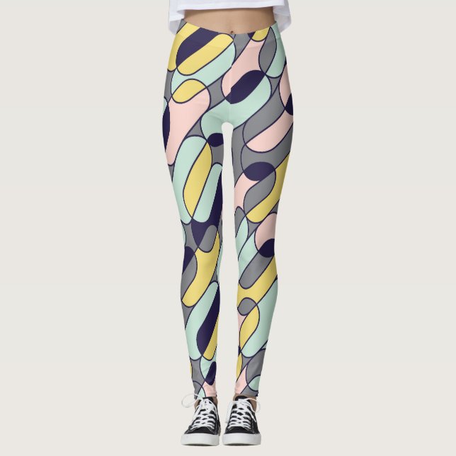 Blek Färg Geometric: Retro Mönster Leggings (Framsida)