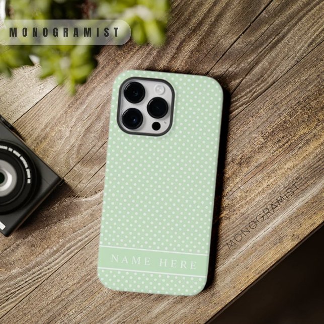 Blek för anpassningsbar Pastel Grönt White Polka D (Custom Pale Pastel Green White Polka Dot Design Case-Mate iPhone Case)