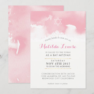 blek för bat mitzvah snyggt rosa vattenfärgen inbj inbjudningar