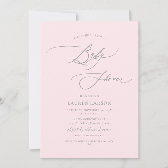 Blek för Elegant-Rosa för ArtsApp- Baby Inbjudningar (Framsida)