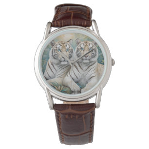 Blek Golden Tigers in a Blue Grönt Jungle Armbandsur