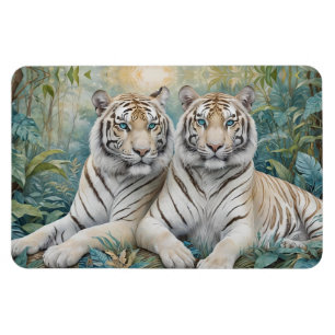 Blek Golden Tigers in a Blue Grönt Jungle Magnet