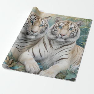 Blek Golden Tigers in a Blue Grönt Jungle Presentpapper
