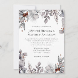 Blek Grått, Silver Terracotta Winter Wedding Inbjudningar