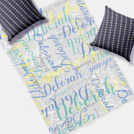 Blek Grått Ull-Blanket med upprepat Namn Fleecefilt