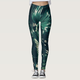 Blek - grön palmträdlövdamasker leggings