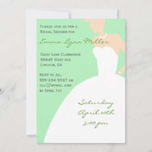 Blek Grönt Bride Silhouette Möhippa Invitati Inbjudningar