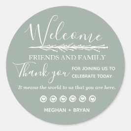 Blek Grönt Bröllop Tack Vänner och familj Runt Klistermärke