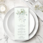 Blek Grönt Elegant Watercolor Wildblomma Bröllop Meny<br><div class="desc">Den här elegant bröllop-menyn har vackra,  handmålade,  vildblommor som ordnats som en bukett,  perfekt för vår,  sommar eller fallbröllop. Om du vill ha en mer avancerad anpassning av den här designen klickar du på BLUE DESIGN VERKTYG ovan! Matchande objekt är också tillgängliga.</div>