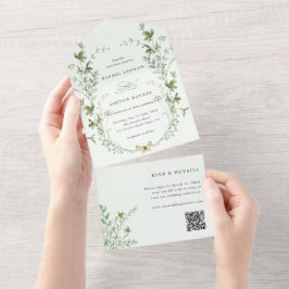 Blek Grönt Elegant Wildblomma QR-kod Bröllop