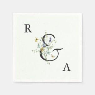 Blek Grönt Elegant Wildblomme Bröllop Monogram Pappersservett