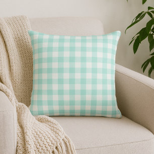 Blek Grönt Gingham Play Dekorativ kudde
