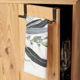 blek, grönt, gum löv, vattenfärg kökshandduk